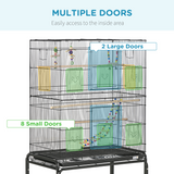 PawHut Bird Cage with Stand, Wheels, Toys & Swing – Steel Cage for Budgies, Finches, Canaries & Parakeets