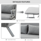 HOMCOM Fabric Click-Clack 2 Seater Sofa Bed with 2 Pillows – Converts to Double Bed, Light Grey