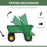 Outsunny 75L Garden Cart with 4 Wheels & Tipping Mechanism – Heavy Duty Steel Wheelbarrow Trolley, Green