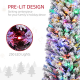 HOMCOM 7ft Artificial Christmas Tree with Flocked Tips, 250 LED Lights & Decorations – Indoor, Green
