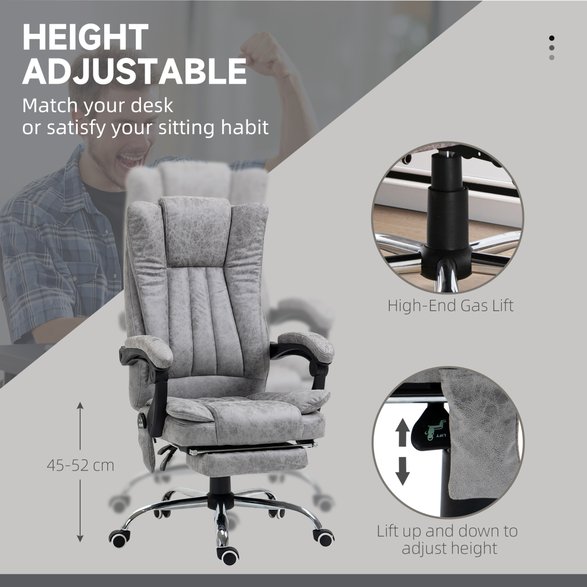Vinsetto 6-Point Vibration Massage Office Chair with Heating & Remote – Microfibre Swivel Chair, Grey