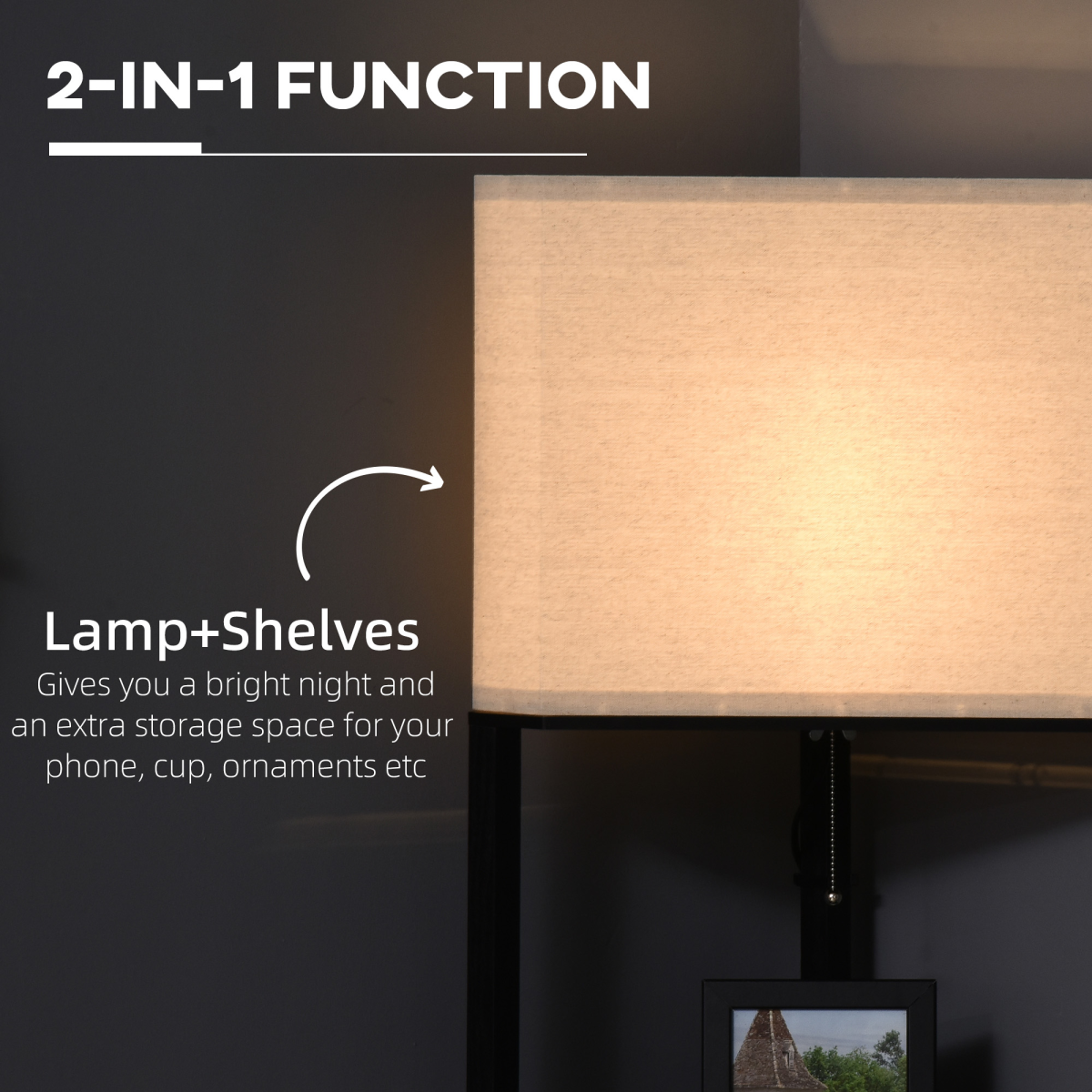 Modern Triangle Corner Floor Lamp with Built-In Display Shelves – Space-Saving Lighting