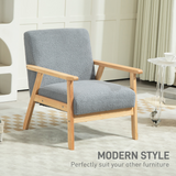 HOMCOM Wide Seat Accent Armchair with Solid Wood Frame & Cashmere-Feel Fabric – Living Room Chair, Grey