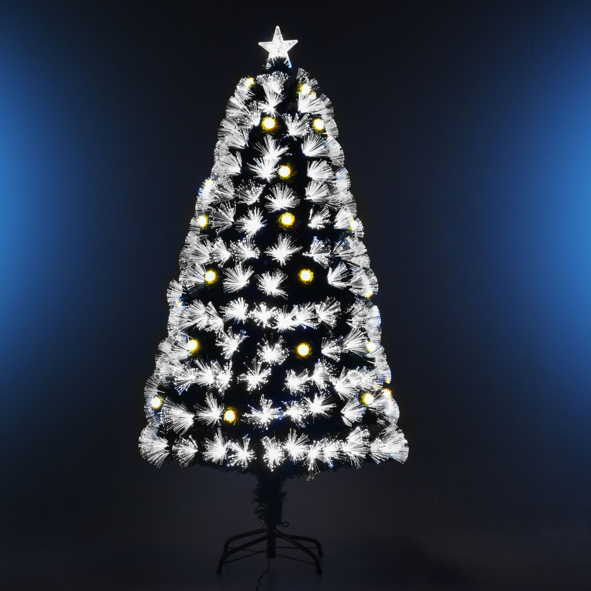 HOMCOM 5ft White Light Christmas Tree with 180 Lights, Star Topper and Tri-Base – Pre-Lit Home Decoration