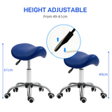 HOMCOM PU Leather Saddle Stool with Moulded Padded Seat – Height Adjustable Salon Chair, Dark Blue