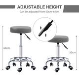 Vinsetto Round PU Leather Salon Stool with Footrest and Adjustable Height – 5 Wheels, Backless Design, Grey
