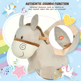 HOMCOM Kids Ride-On Rocking Donkey with Sound Button, Handlebars, Seat Belt and Plush Body – Ages 18-36 Months