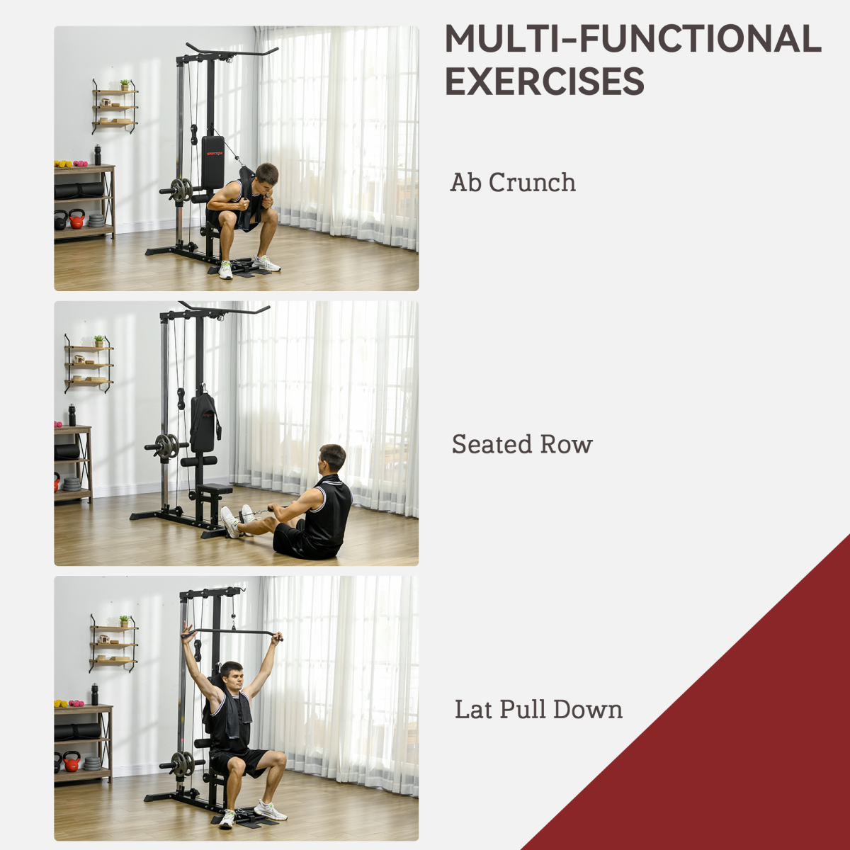 SPORTNOW Pull Up Station Power Cage with Lat Pull Down, Low Row Pulley & Adjustable Seat – Home Gym, Black