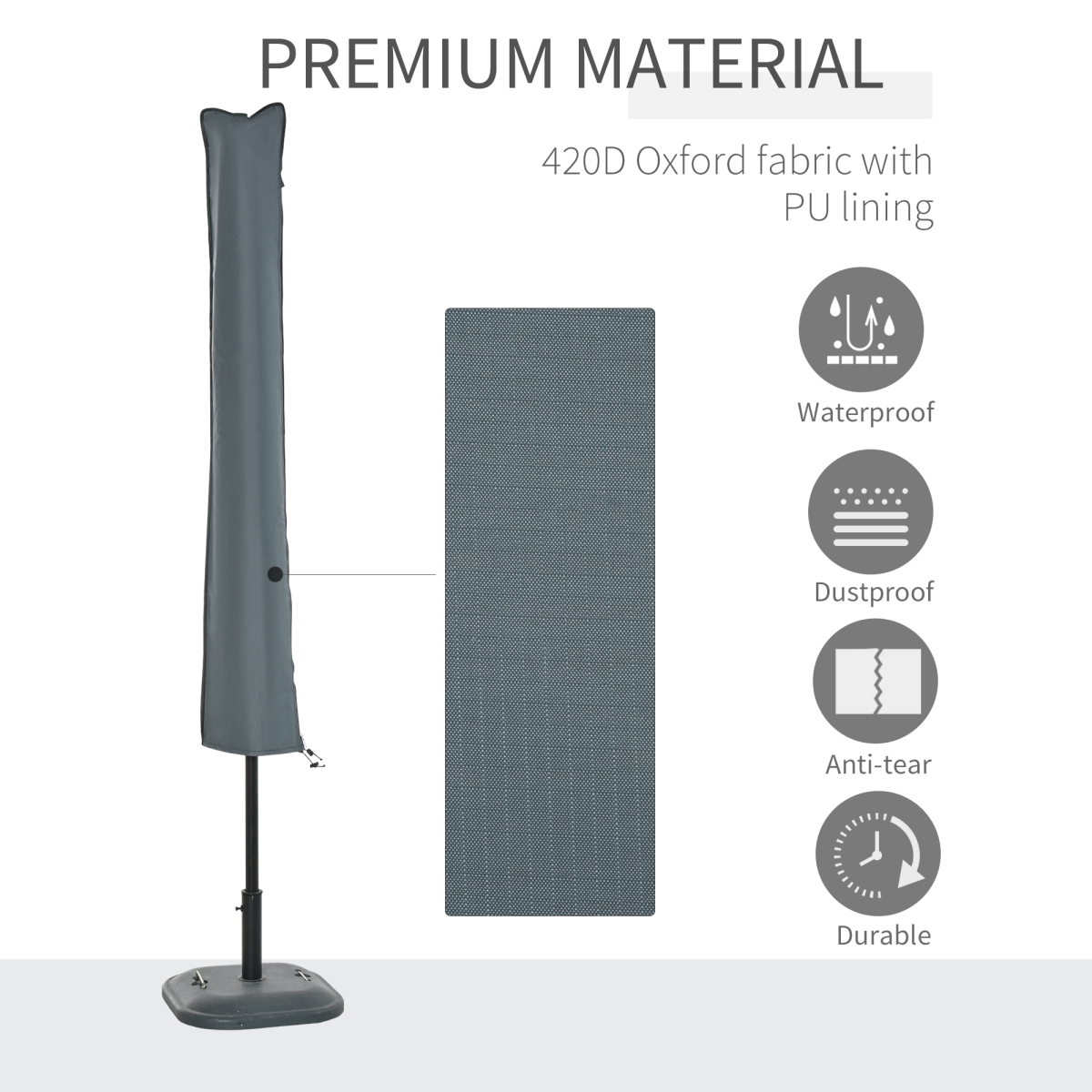 Outsunny Garden Offset Parasol Cover with Side Zip & Bottom Buckle – Waterproof Umbrella Protection, Grey