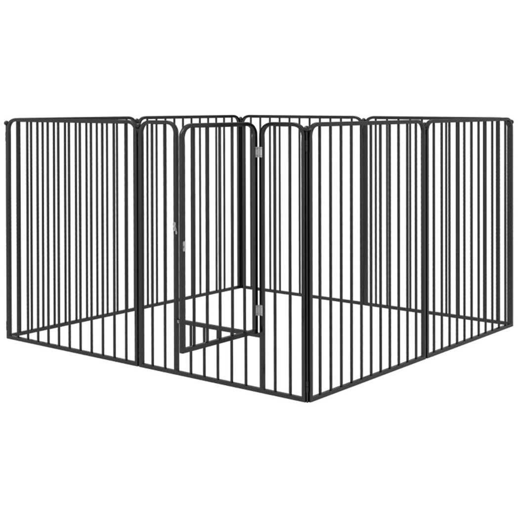 Steel Dog Crate Playpen with 8 Reshapeable Panels and 9 Ground Stakes – Indoor and Outdoor Pet Pen, Black