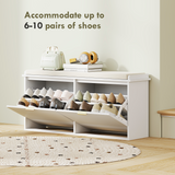 Shoe Storage Bench with Cushioned Seat & 2 Drawers – Hallway Shoe Cabinet for 10 Pairs, White & Beige