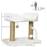 Cat Tree with Plush Perch, Jute Scratching Post and Hanging Balls – Compact Cat Tower, White