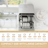 HOMCOM Worktop Dishwasher with 4 Place Settings & 6 Programs – Compact Countertop Design, Silver Tone