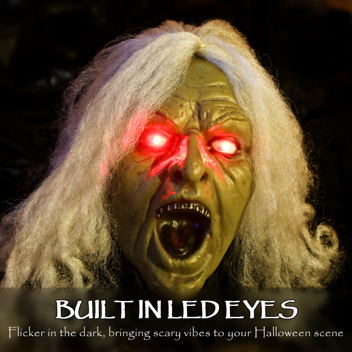 Outsunny 183cm Life Size Zombie Old Lady Halloween Decoration with Sound & Light-Up Eyes – Black