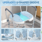 HOMCOM Padded Bath Chair with Slotted Seat and Adjustable Height – Aluminium Shower Seat with Handles