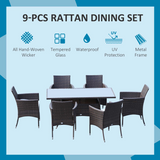 Outsunny 7-Piece Rattan Garden Dining Set with Rectangular Glass Table & 6 Chairs – Fire-Retardant Cushions, Outdoor Furniture