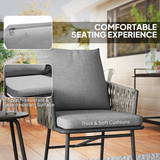 Outsunny 3-Piece Rattan Bistro Set with 2 Cushioned Chairs & Round Metal-Top Table – Balcony Furniture, Grey