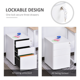3-Drawer Lockable Mobile Metal Filing Cabinet with Wheels – Under-Desk Office Storage, White