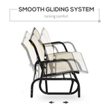 Outsunny 2-Person Patio Glider Bench Loveseat with Armrests, Steel Frame, Sling Mesh – Garden Seating, Cream