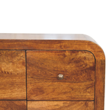 Artisan Furniture Solid Wood Darcy 3 over 3 Drawer Chest with Curved Silhouette – Brass Knobs, Chestnut Brown