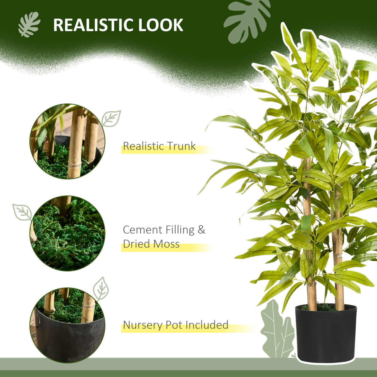 HOMCOM 60cm Potted Artificial Bamboo Plant – Low-Maintenance Indoor & Outdoor Greenery