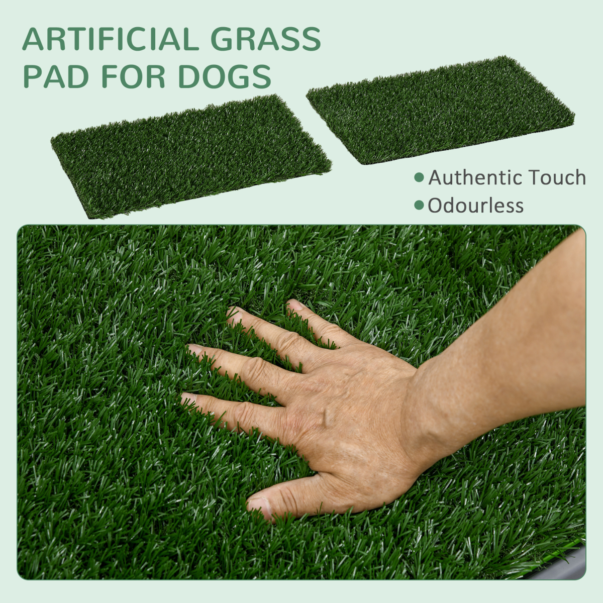 PawHut Dog Toilet with 2 Artificial Grass Pads – Indoor and Outdoor Potty Training Tray, 67 x 41cm, Green