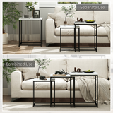 HOMCOM Nesting Coffee Tables Set of 3 with Marble-Effect Tops and Steel Frames – Sofa Side Tables, White