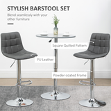 HOMCOM Set of 2 Adjustable Swivel Breakfast Bar Stools with Footrest – Soft Grey Upholstery