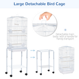 PawHut Large Bird Cage for Budgies, Finches & Canaries with Stand, Sliding Tray & Storage Basket – White