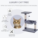 Pawhut 70cm Cat Tree with Sisal Scratching Posts, Hammock and Hanging Ball – Two-Tier Kitten Activity Centre