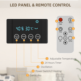 HOMCOM 2000W Wall-Mounted Ceramic Heater with Remote Control – Oscillating, 12-Hour Timer, LED Display, Grey