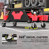 Rolling Mechanic Stool with Detachable Seat, Tool Trays & Storage Drawer – 135kg Capacity Workshop Seat, Red