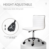 HOMCOM Armless Mid-Back Ergonomic Office Chair with 360 Swivel and Adjustable Height – PU Leather, White