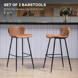 HOMCOM Set of 2 Retro Bar Stools with Back, Footrest & Steel Legs – PU Leather Bar Chairs