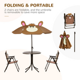 Outsunny Kids Foldable Four-Piece Garden Set with Table, Two Chairs and Monkey Umbrella – Ages 3-6