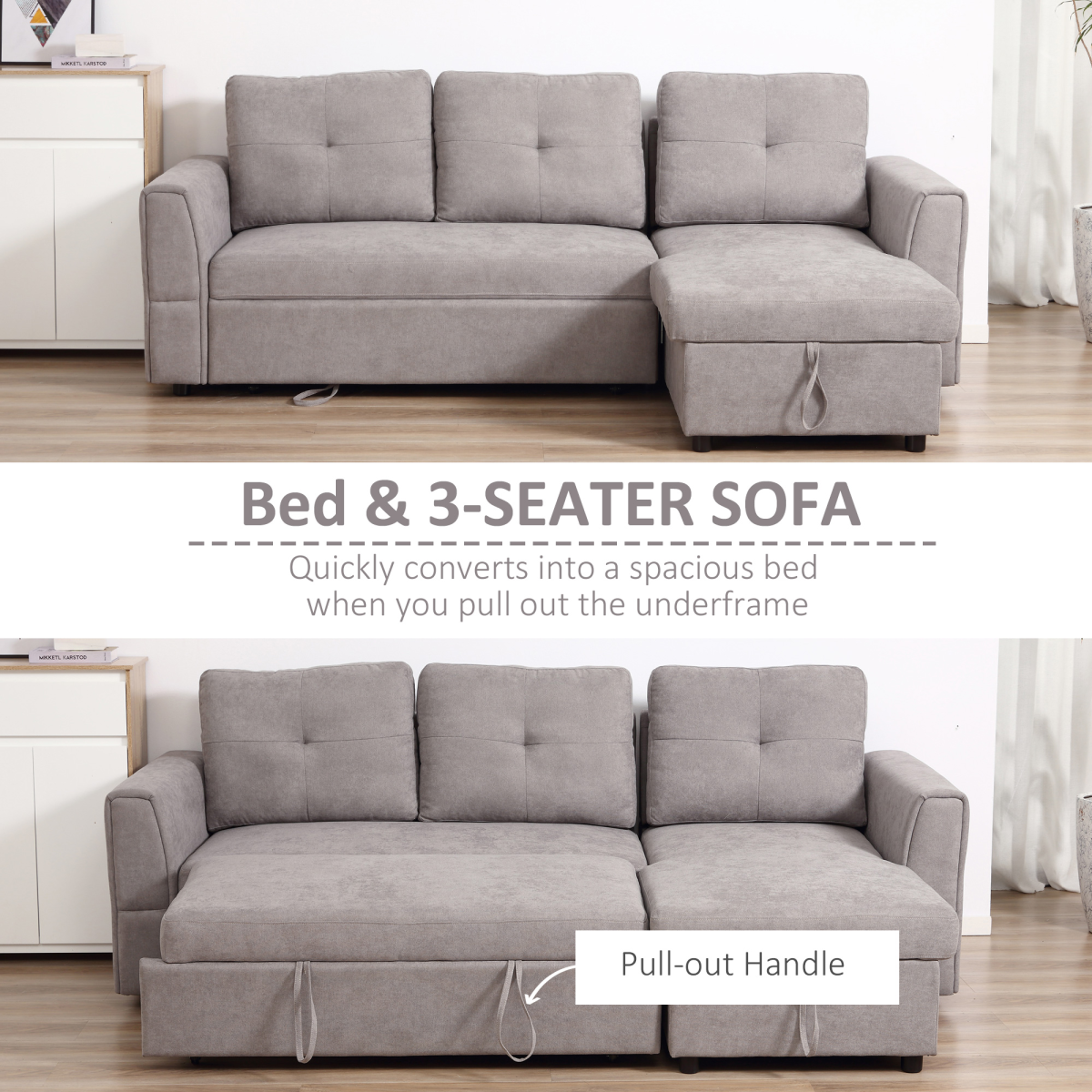HOMCOM L-Shaped Sofa Bed chaise section detail