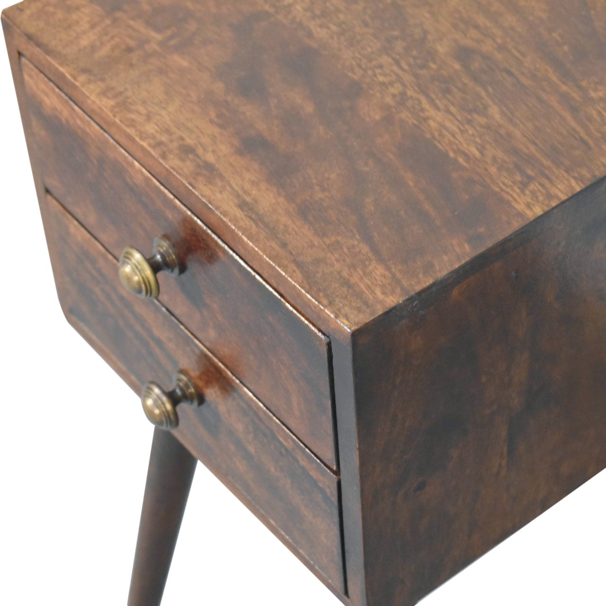 Artisan Furniture Solid Wood Mini Bedside Table with 2 Drawers – California Walnut Finish, Dark Brown