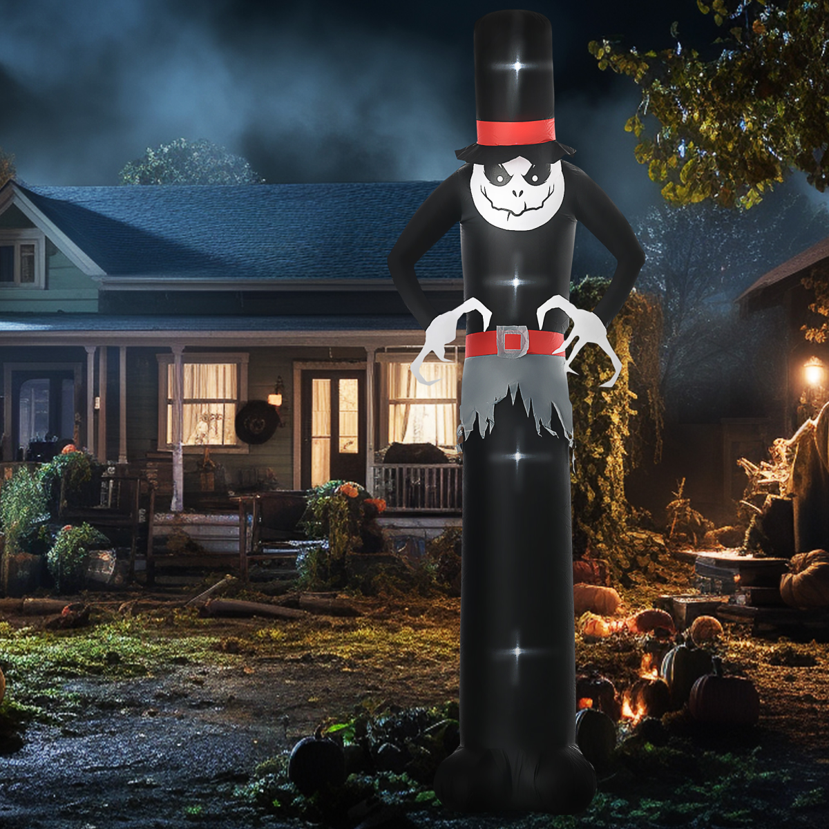 HOMCOM 10ft Inflatable Halloween Skinny Ghost with Tall Hat – Blow-Up Outdoor LED Display