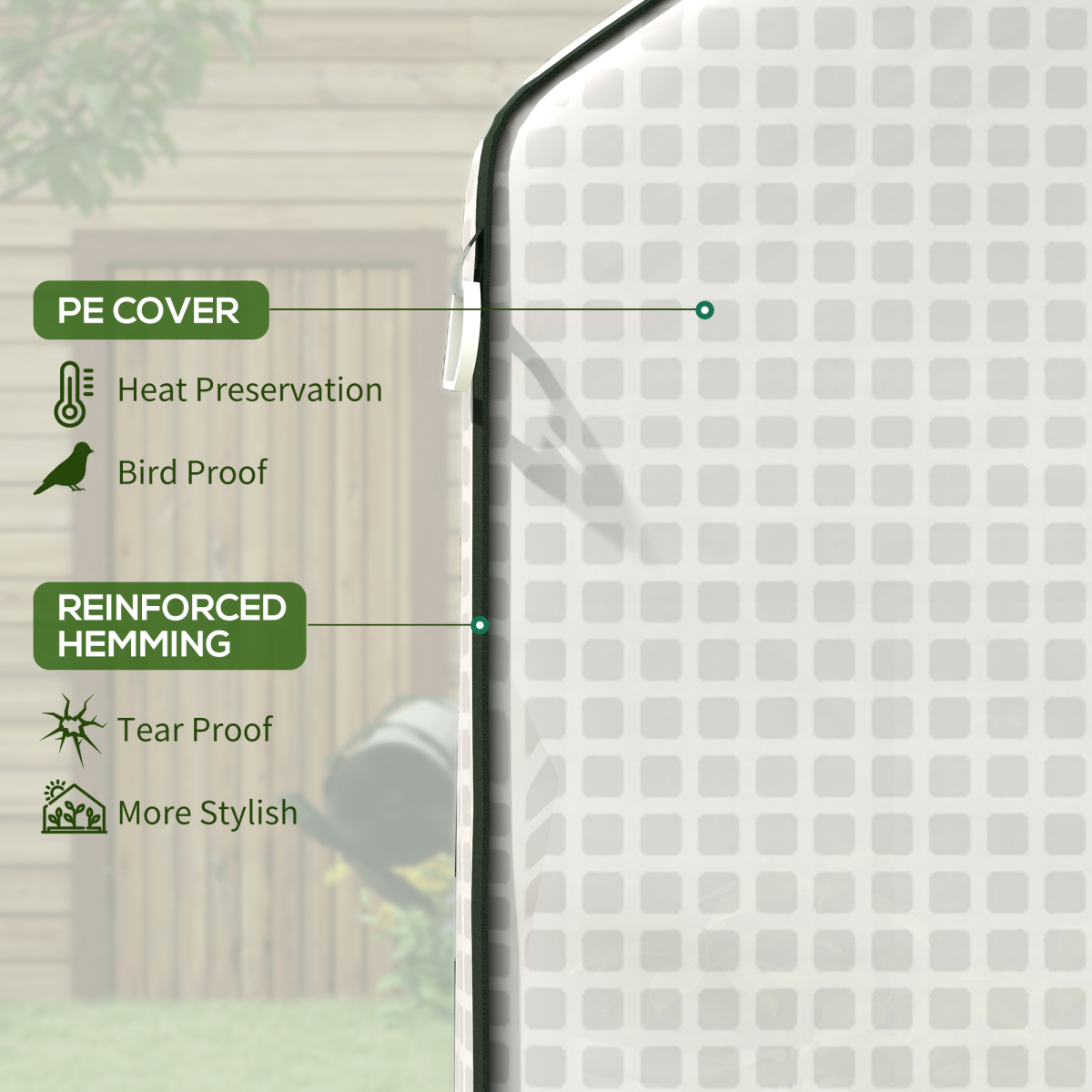 Outsunny Walk-in Greenhouse Replacement Cover with Roll-up Door & Mesh Windows – PE Cover Only, White
