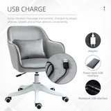 Vinsetto Tub Office Chair with Rechargeable Massage Lumbar Pillow – Velvet-Feel Swivel Desk Chair