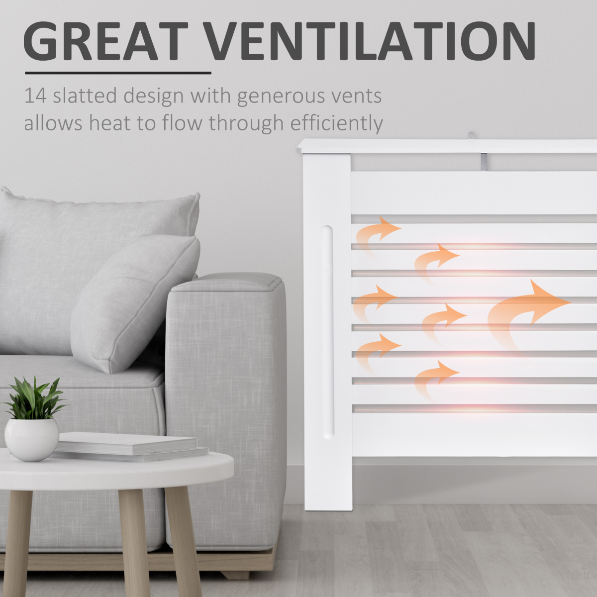 HOMCOM White Slatted MDF Radiator Cover with Top Shelf – 152cm Modern Heater Cabinet