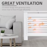 HOMCOM White Slatted MDF Radiator Cover with Top Shelf – 152cm Modern Heater Cabinet