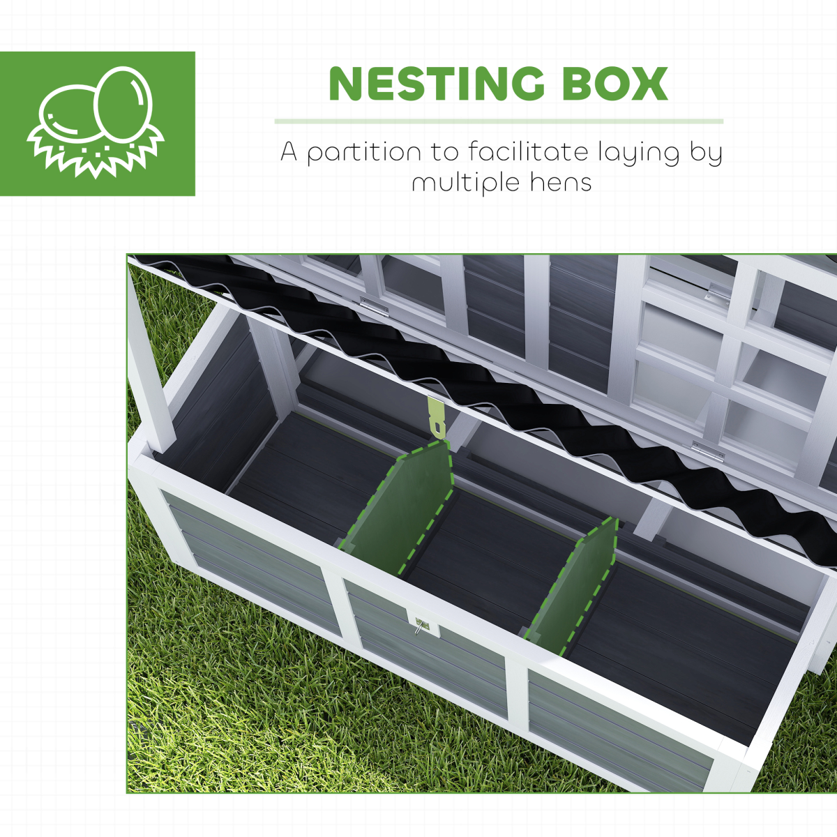 PawHut Wooden Chicken Coop with Nesting Box & Pull-Out Tray for 4-6 Chickens, 100 x 86 x 100cm, Light Grey