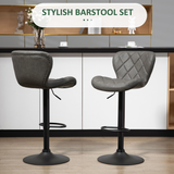 HOMCOM Adjustable Swivel Bar Stools, Set of 2 – Faux Leather Kitchen Island Stools with Footrest, Dark Grey