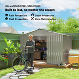 Outsunny 9x6ft Galvanised Steel Garden Shed with Sliding Lockable Double Door & Vents – Tool Storage, Silver Grey
