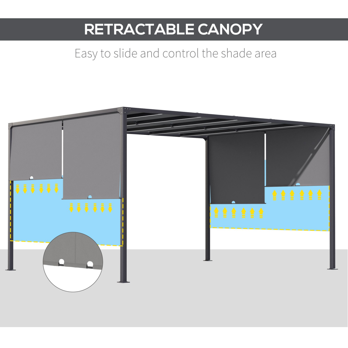 Outsunny 3x4m Garden Pergola with Retractable Roof & Solar LED Lights – Metal Gazebo, Grey
