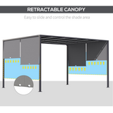 Outsunny 3x4m Garden Pergola with Retractable Roof & Solar LED Lights – Metal Gazebo, Grey