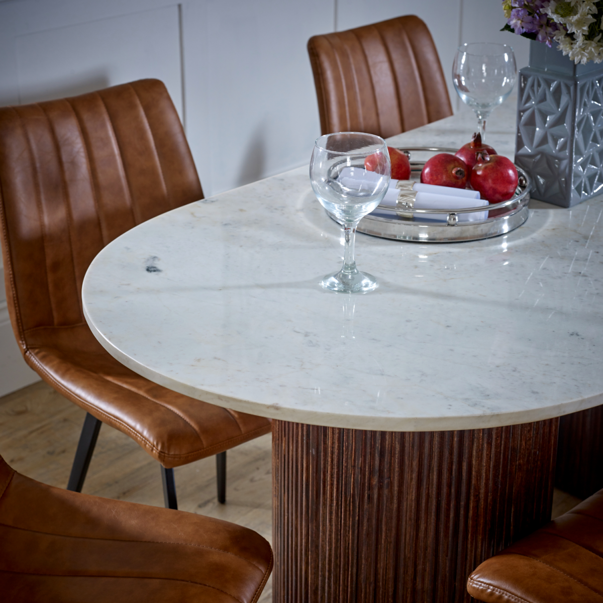 Opal 170cm Mango Wood Dining Table with White Marble Top – Handmade Family Dining Table