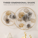 HOMCOM Gold Ginkgo Leaves Metal Wall Art – 3D Hanging Sculpture, Modern Wall Decor