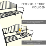 Outsunny Metal 2-Seater Garden Bench with Lift-Up Middle Table – Slatted Patio Seating for Park and Garden